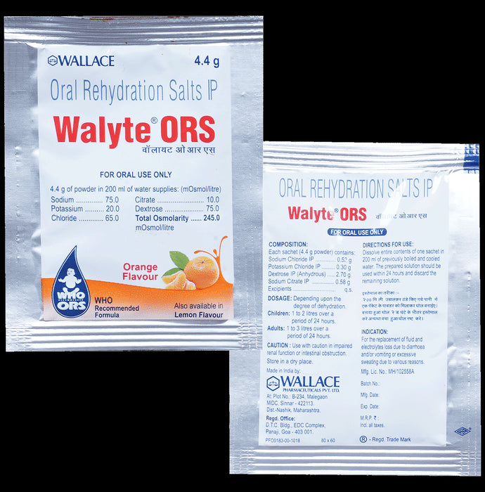 Walyte ORS for Instant Hydration & Electrolyte Balance | Flavour Powder Orange - Classic Derma