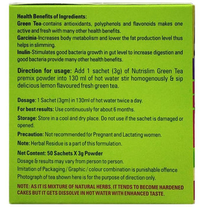 Ayurwin Nutrislim Slimming Green Tea Sachet (3gm Each) Lemon
