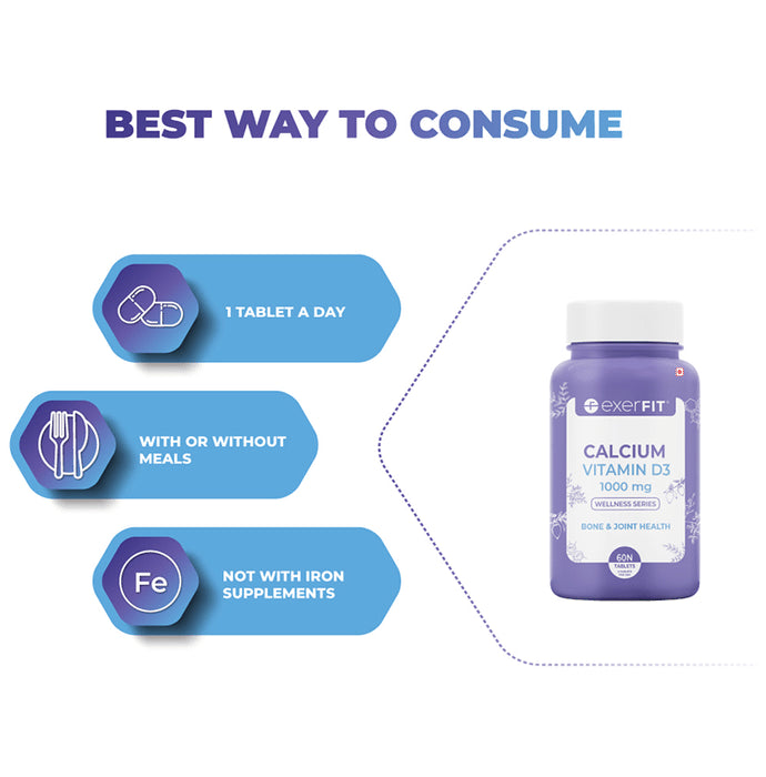 Exerfit Calcium Vitamin D3 1000mg Tablet