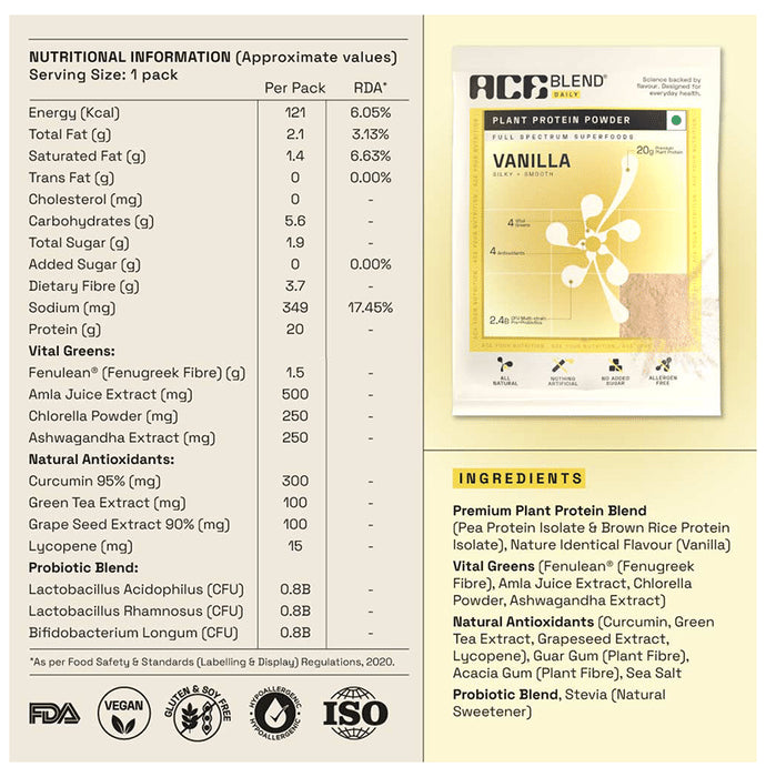 Ace Blend Daily 20g Vegan Plant Protein Powder & Superfoods Assorted