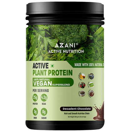 Azani Active Nutrition Active Plant Protein 100% Natural Vegan Superblend Decadent Chocolate - Classic Derma