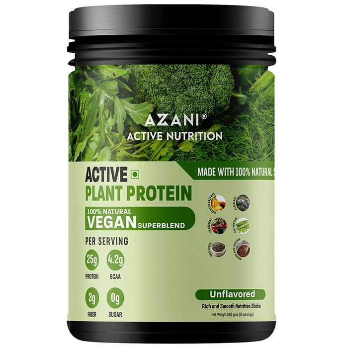 Azani Active Nutrition Active Plant Protein 100% Natural Vegan Superblend Unflavored - Classic Derma