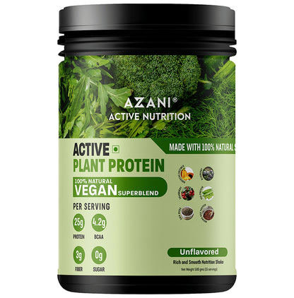 Azani Active Nutrition Active Plant Protein 100% Natural Vegan Superblend Unflavored - Classic Derma