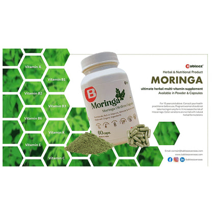 Bableez Moringa Extract Supplement Capsule 900mg | Organic Superfood | Immunity Booster | Antioxidant | (60 Each)