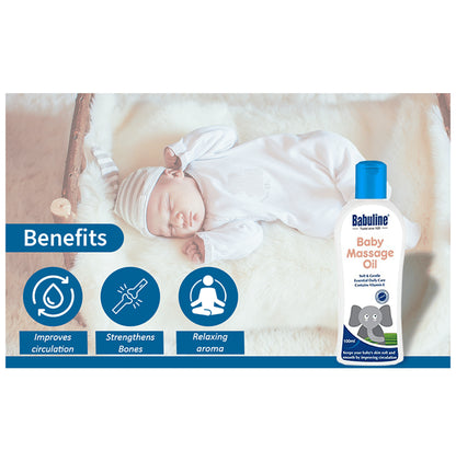 Babuline Baby Massage Oil for Relaxing Massage, Healthy and Strong Bones Made with 100% Natural Ingredients, Suitable for All Skin Types, Vitamin E, No Parabens Oil