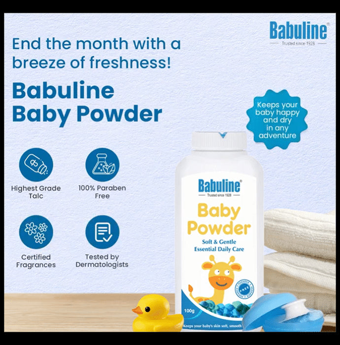 Babuline Baby Powder 100gm (Pack of 2) & Baby Soap 100gm (Pack of 2) Each Travel Kit | Suitable & Safe for newborn babies | Vitamin E | Paraben & Sulphate Free | Dermatologically tested