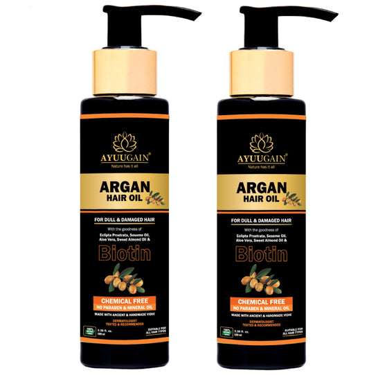 Ayuugain Argan Hair Oil with Biotin for Dull & Damaged Hair (100ml Each) - Classic Derma