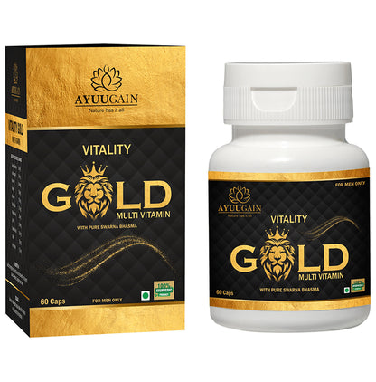 Ayuugain Vitality Gold Capsule Multivitamin For Energy, Stamina & Immunity Booster with Pure Swarna Bhasma for Men (60 Capsule) Capsule - Classic Derma