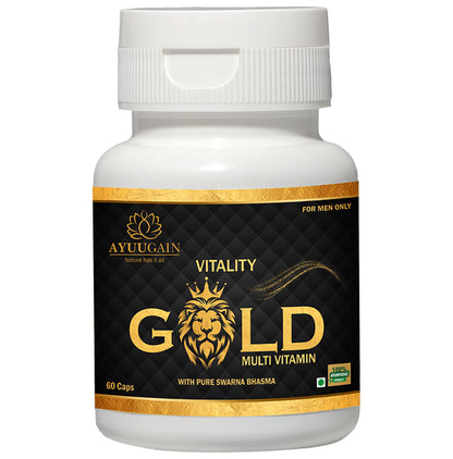 Ayuugain Vitality Gold Capsule Multivitamin For Energy, Stamina & Immunity Booster with Pure Swarna Bhasma for Men (60 Capsule) Capsule