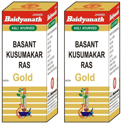Baidyanath (Jhansi) Basant Kusumakar Ras with Gold Tablets (5 Each) - Classic Derma