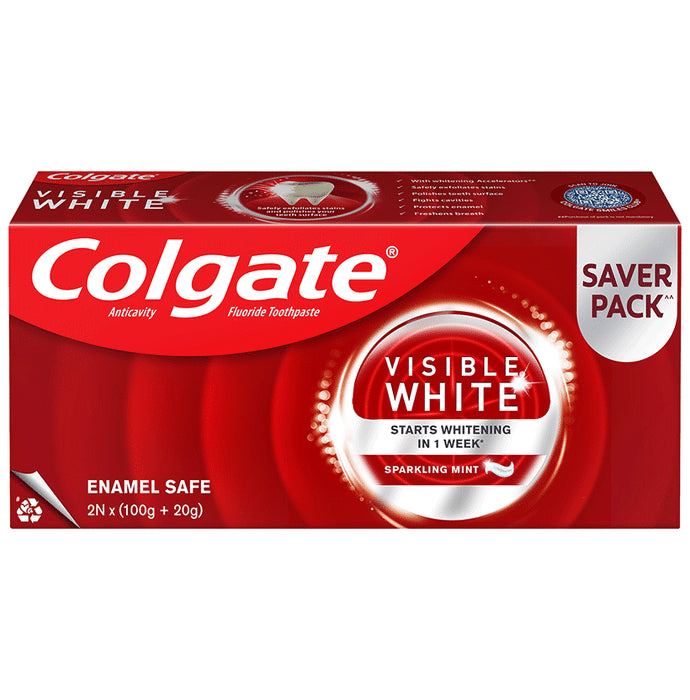 Colgate Visible White Toothpaste | Teeth Whitening Starts in 1 Week | (120gm Each) - Classic Derma