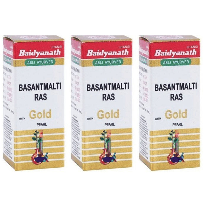 Baidyanath (Jhansi) Basant Malti Ras with Gold Pearl Tablets (25 Each) - Classic Derma