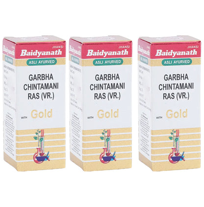 Baidyanath (Jhansi) Garbha Chintamani Ras (Vr.) with Gold Tablets (10 Each) - Classic Derma
