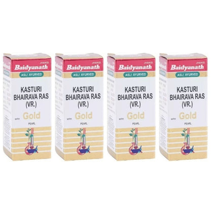 Baidyanath (Jhansi) Kasturi Bhairava Ras VR with Gold Pearl Tablets(10 Each) - Classic Derma