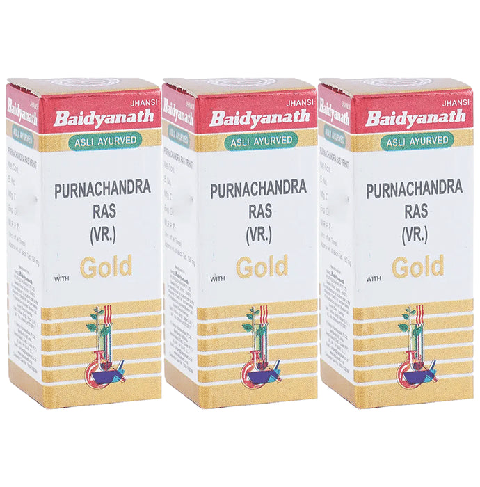 Baidyanath (Jhansi) Purnachandra Ras with Gold Tablets (25 Each) - Classic Derma