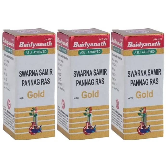 Baidyanath (Jhansi) Swarna Samir Pannag Ras with Gold Powder (1gm Each) - Classic Derma