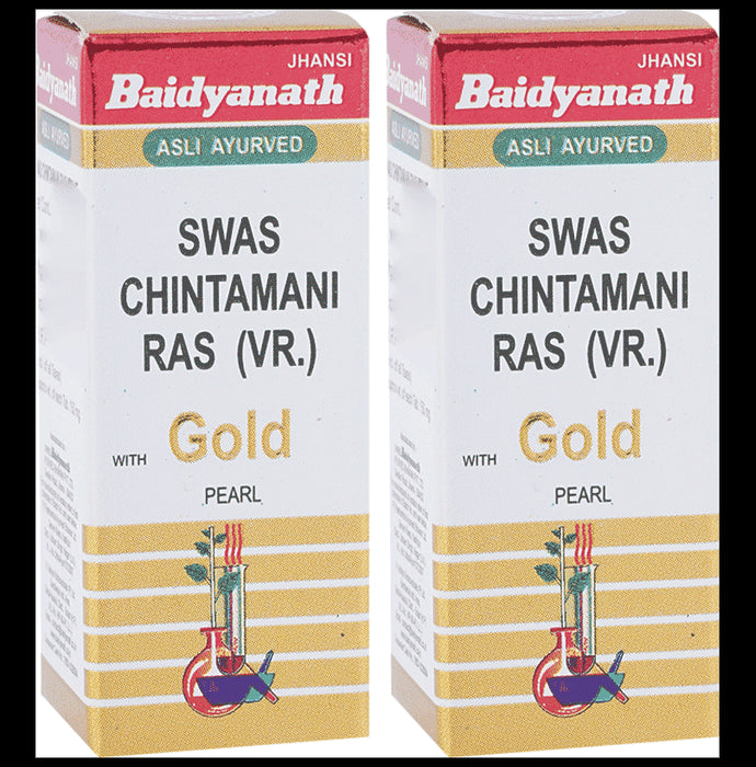 Baidyanath (Jhansi) Swas Chintamani Ras (Vr.) with Gold Pearl (10 Each) - Classic Derma