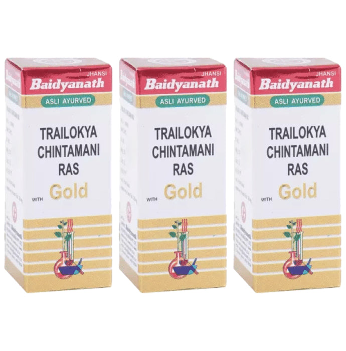 Baidyanath (Jhansi) Trailokya Chintamani Ras with Gold (10 Each) - Classic Derma
