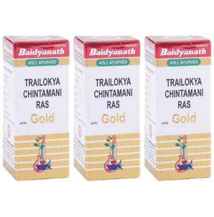 Baidyanath (Jhansi) Trailokya Chintamani Ras with Gold (10 Each) - Classic Derma