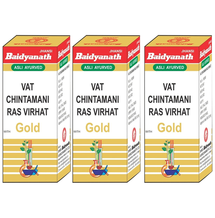 Baidyanath (Jhansi) Vat Chintamani Ras Virhat with Gold (25 Each) - Classic Derma
