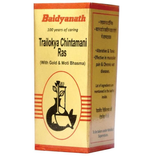 Baidyanath (Nagpur) Trailokya Chintamani Ras (with Gold & Moti Bhasma) Tablet - Classic Derma