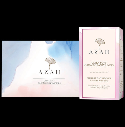 Azah Combo Pack of Ultra Soft Organic Sanitary Pads (20R & 10XL) and Ultra-Soft Organic Panty Liners (40) - Classic Derma