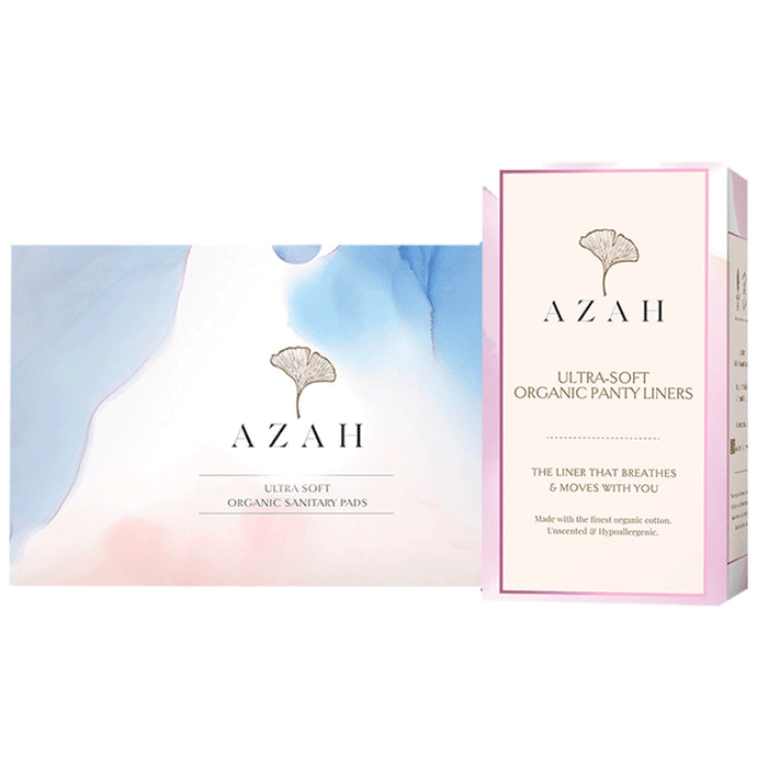 Azah Combo Pack of Ultra Soft Organic Sanitary Pads (30R) and Ultra-Soft Organic Panty Liners (40) - Classic Derma