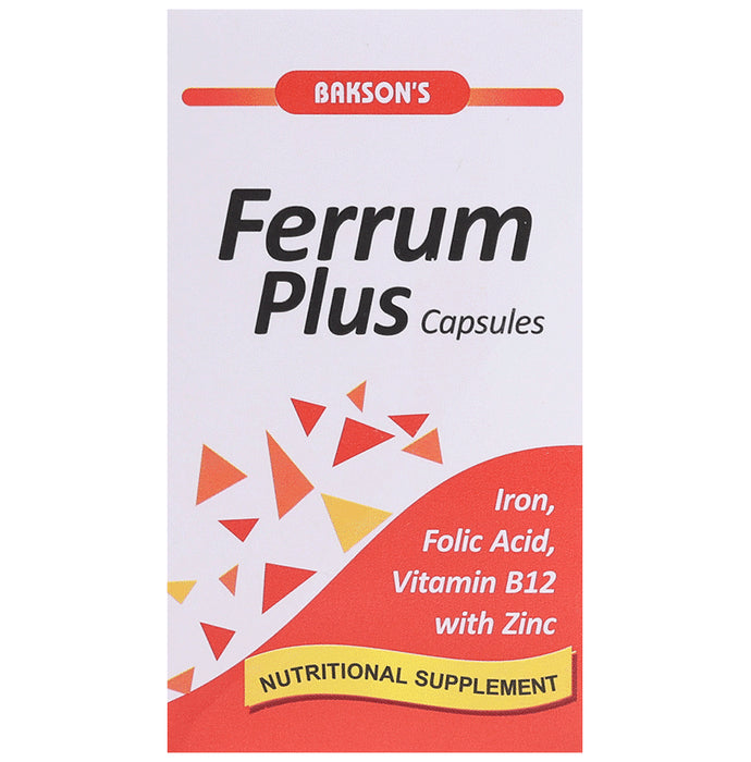 Bakson's Ferrum Plus with Iron, Folic Acid, Vitamin B12 & Zinc | Capsule - Classic Derma