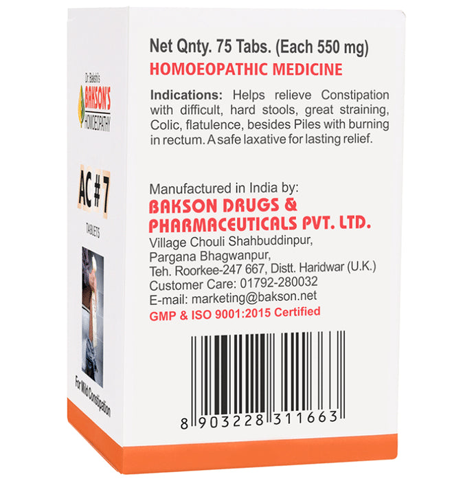 Bakson's Homeopathy AC#7 Tablet