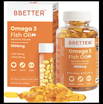 BBetter mega 3 Fish Oil 1000mg Softgel | For Heart, Joint & Eye Health | Vitamins & Nutritional Supplement - Classic Derma