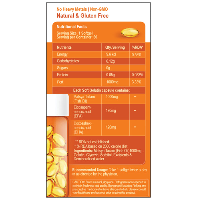 BBetter mega 3 Fish Oil 1000mg Softgel | For Heart, Joint & Eye Health | Vitamins & Nutritional Supplement