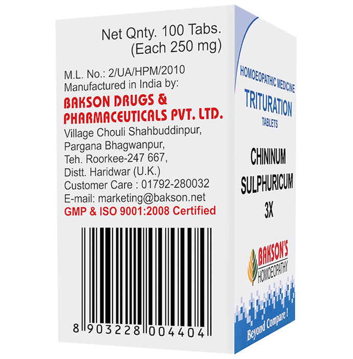 Bakson's Homeopathy Chininum Sulphuricum Trituration Tablet 3X