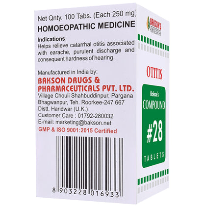 Bakson's Homeopathy Compound # 28 Otitis Tablet