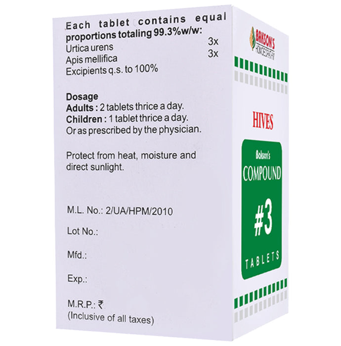 Bakson's Homeopathy Compound # 3 Hives/Urticaria Tablet