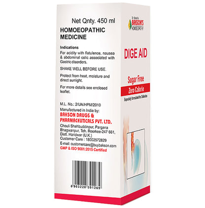Bakson's Homeopathy Dige Aid Syrup Sugar Free