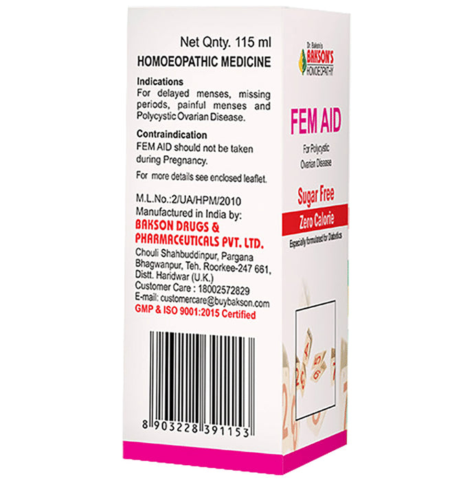 Bakson's Homeopathy Fem Aid Syrup Sugar Free