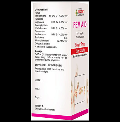 Bakson's Homeopathy Fem Aid Syrup Sugar Free