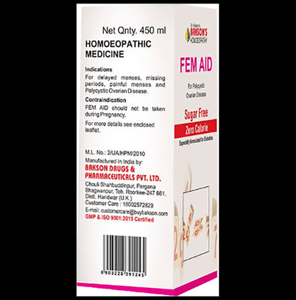 Bakson's Homeopathy Fem Aid Syrup Sugar Free