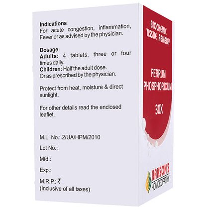 Bakson's Homeopathy Ferrum Phosphoricum Biochemic Tablet 30X