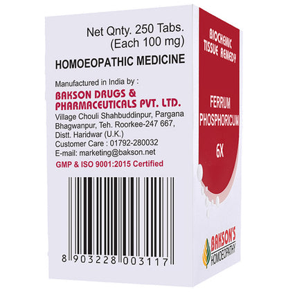 Bakson's Homeopathy Ferrum Phosphoricum Biochemic Tablet 6X