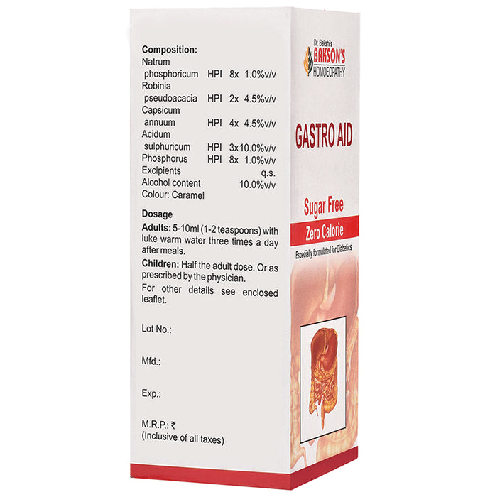 Bakson's Homeopathy Gastro Aid Syrup Sugar Free