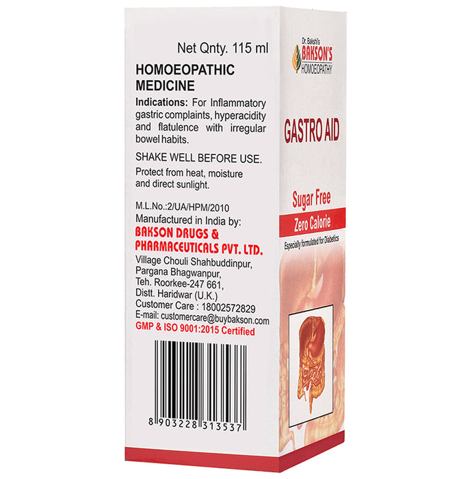 Bakson's Homeopathy Gastro Aid Syrup Sugar Free