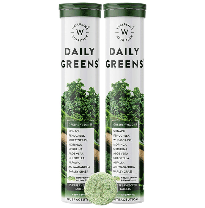 Wellbeing Nutrition Daily Greens Effervescent Tablet for Weight Management, Bone, Digestion, Skin & Immunity - Classic Derma