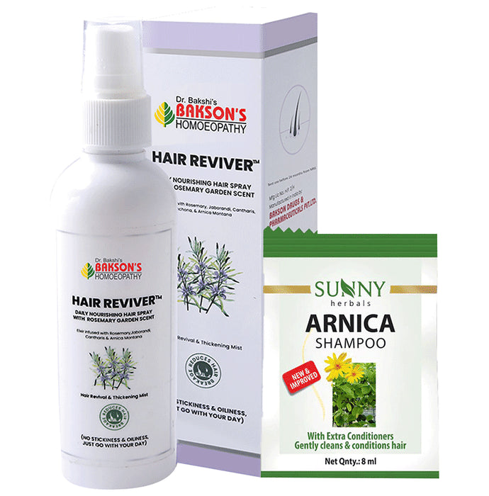 Bakson's Homeopathy Hair Reviver Liquid with 2 Sachet of 8ml Arnica Shampoo Free - Classic Derma