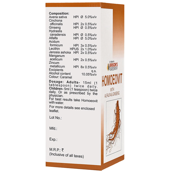 Bakson's Homeopathy Homoeovit with Alfalfa & Ginseng Syrup
