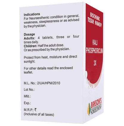 Bakson's Homeopathy Kali Phosphoricum Biochemic Tablet 3X