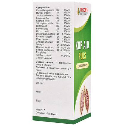 Bakson's Homeopathy Kof Aid Plus Cough Syrup