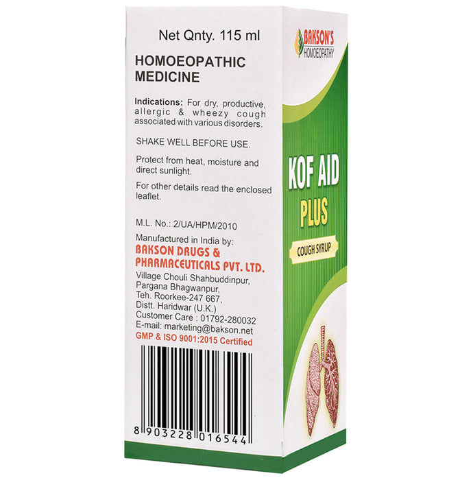 Bakson's Homeopathy Kof Aid Plus Cough Syrup