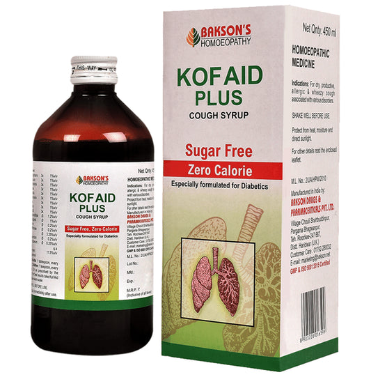 Bakson's Homeopathy Kof Aid Plus Cough Syrup Sugar Free - Classic Derma