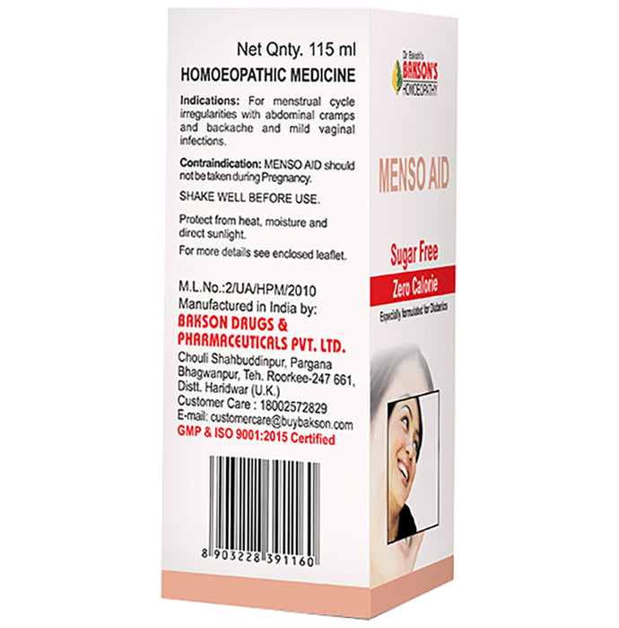 Bakson's Homeopathy Menso Aid Syrup Sugar Free